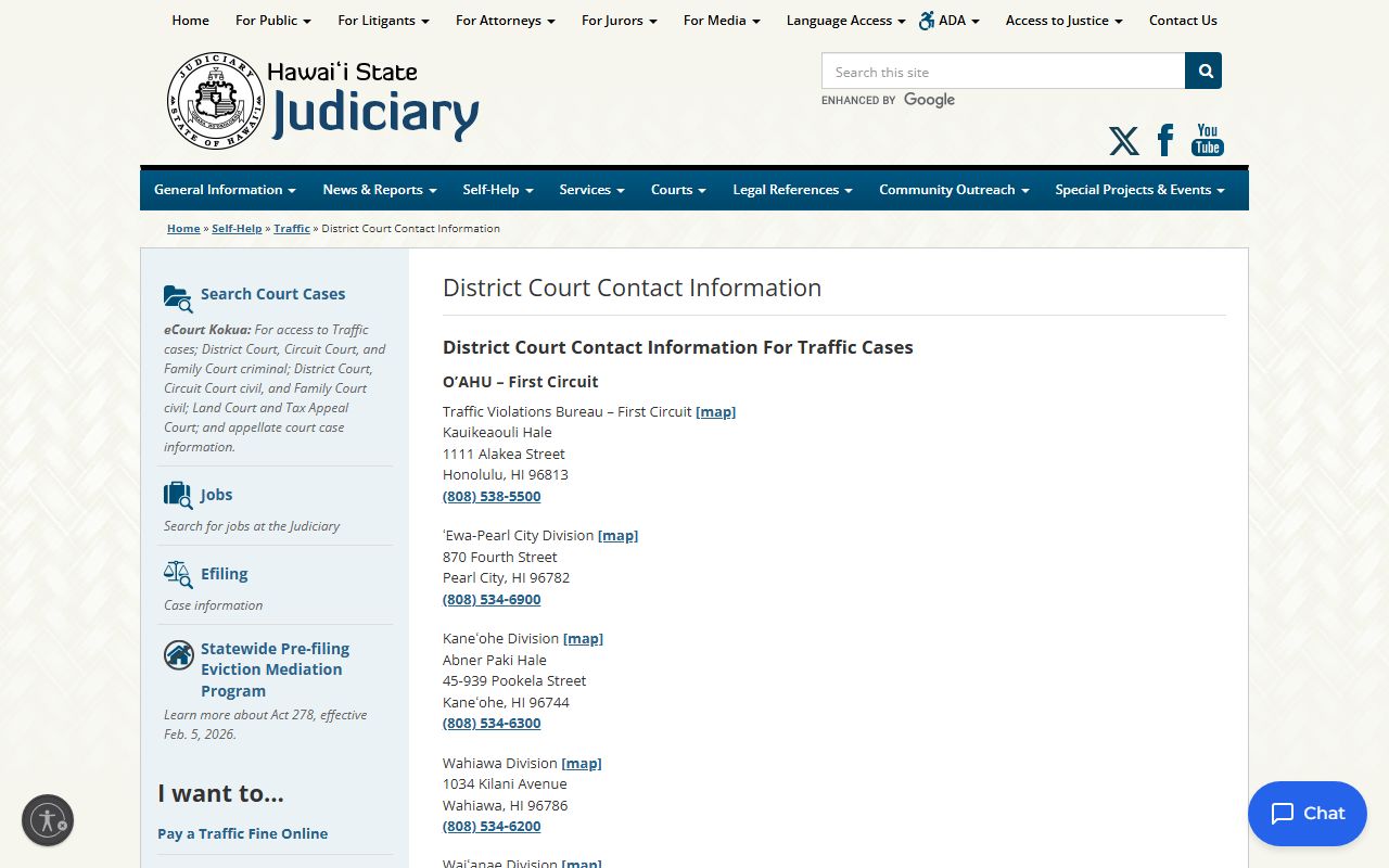 Hilo District Court contact information traffic ticket records