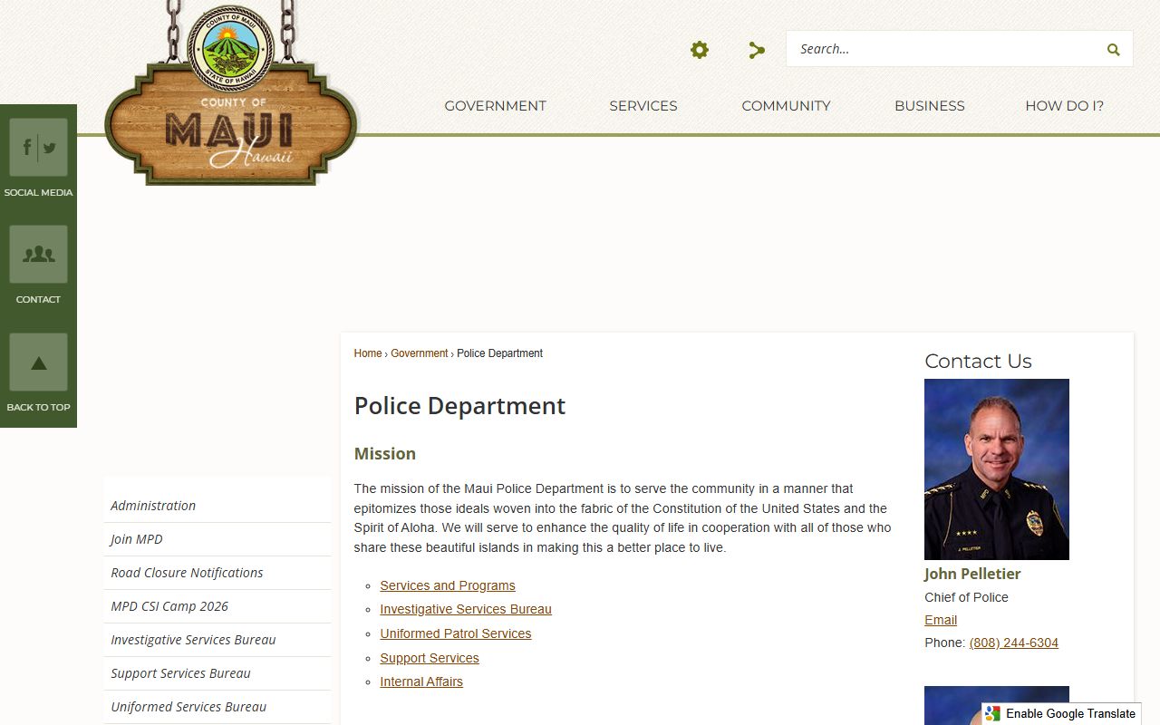 Kahului Maui Police Department traffic ticket records