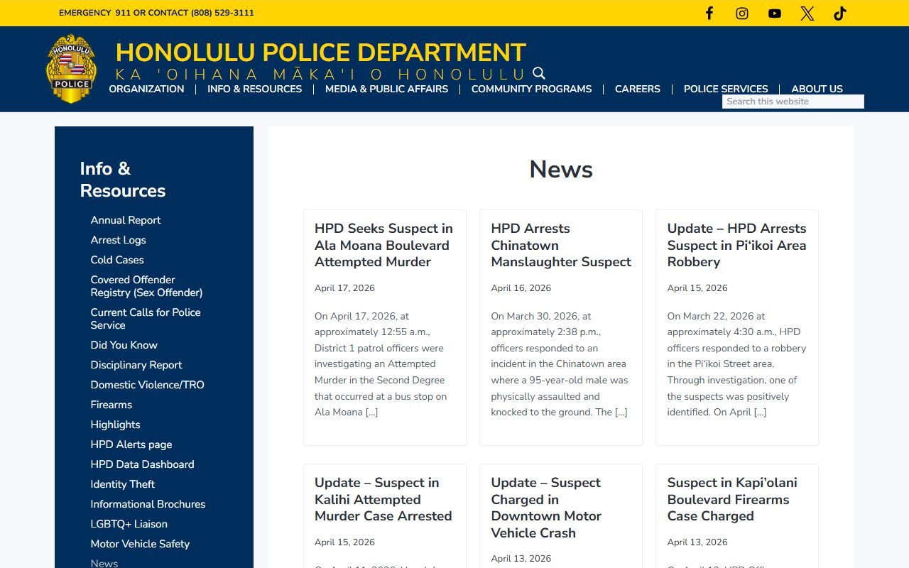 Schofield Barracks Honolulu Police District 2 news traffic ticket records