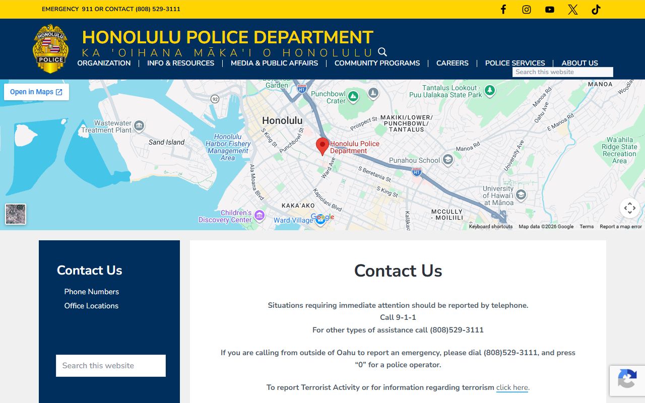 Honolulu County Honolulu Police Department contact traffic ticket records