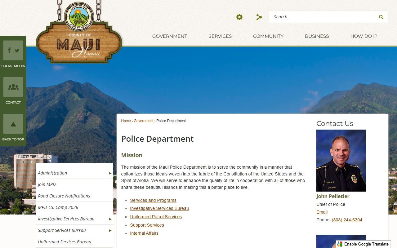 Maui County Police Department website traffic ticket records