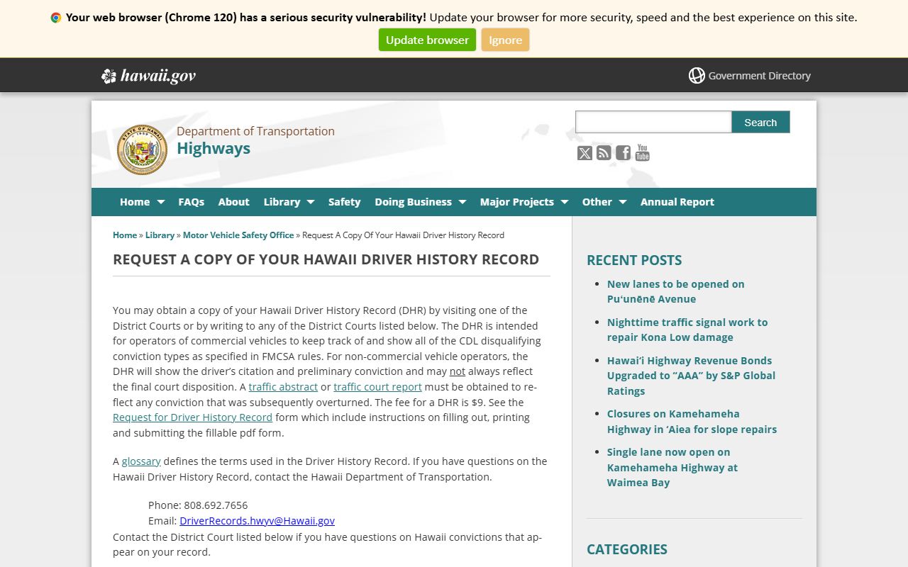 Hawaii Driver History Records Request traffic ticket records