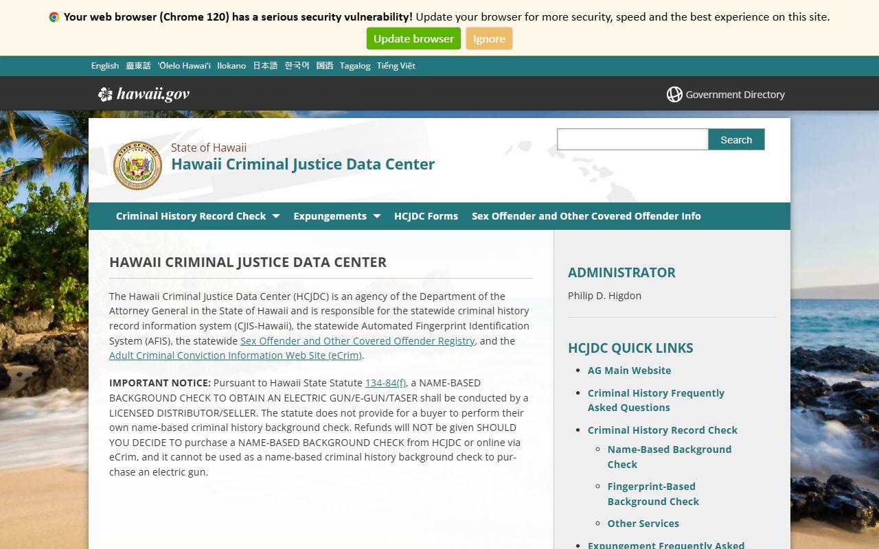 Hawaii Criminal Justice Data Center traffic ticket records