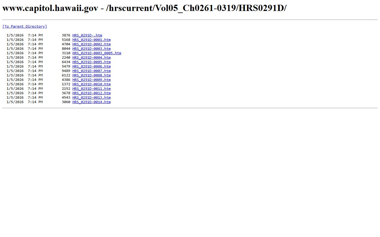 HRS Chapter 291D Traffic Infractions Law traffic ticket records