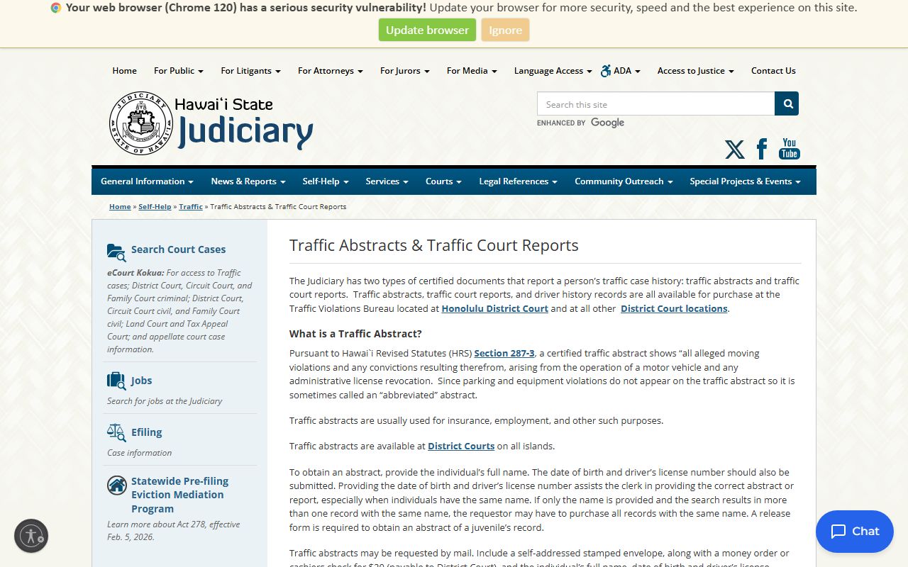 Hawaii Traffic Abstracts and Court Reports traffic ticket records
